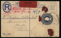 Delcampe - 1936 Insured 2½pi Blue Registered Envelope, Uprated With KGVI Pictorial 11½pi, Sent From Larnaca To Haifa, Palestine. A - Cipro (...-1960)