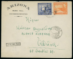 Delcampe - 1939 (8 Feb.) Envelope From Nicosia To Athens, Franked With KGV 3½pi, Tied By NICOSIA/CYPRUS Circular Datestamps. Additi - Cipro (...-1960)