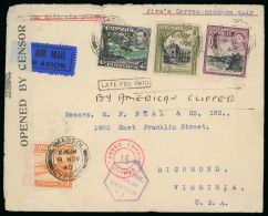 Delcampe - 1940 (9 Nov.) Censored Airmail Cover From Limassol To Richmond, Virginia, U.S.A., Carried By The American Clipper, Beari - Cipro (...-1960)