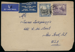Delcampe - C.1940 Cover From Nicosia To New York, U.S.A., Franked With KGVI Pictorial 6½pi, Bearing The Scarce Tri-lingual Blue Pro - Cipro (...-1960)