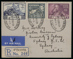 Delcampe - 1949 UPU. 10 October Complete Set On First Day Cover, Together With A Second Complete Set On Censored Cover To Cairo, An - Cyprus (...-1960)