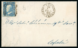 Delcampe - 1859 2 Gr. Plate II, Blue (azzurro), Non-porous Paper (NA), With Four Even Margins, Position 28, On Cover Dated 1 Februa - Sicilia