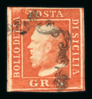 Delcampe - 1859 5 Gr. Plate II, Bright Vermilion (vermiglio Vivo), With Four Margins. Fine And Scarce Used Example.   A Fine And At - Sizilien