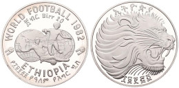 Delcampe - Ethiopia, Peoples Democratic Republic, 20 Birr Silver EE1974 (1982), World Championship Soccer, KM 65, PROOF. Zilver 0.9 - Ethiopie