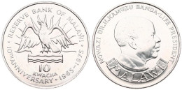 Delcampe - Malawi, Republic, 10 Kwacha Silver ND (1975), 10th Anniversary Of The Reserve Bank, KM 14, UNC. Zilver 0.925 / 28,28gr. - Malawi