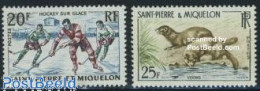 Delcampe - Saint Pierre And Miquelon 1959 Ice Hockey/mink 2v, Mint NH, Nature - Sport - Animals (others & Mixed) - Ice Hockey - S.. - Hockey (Ice)