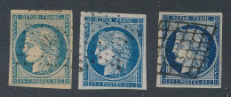 Delcampe - AZ-64: FRANCE: N°4 Oblitérés  3 Teintes, 1er Choix   ( Variété: Pas De Filet En Bas Pour Le 2ème Timbre) - 1849-1850 Cérès