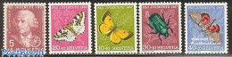 Delcampe - Switzerland 1957 Pro Juventute 5v, Mint NH, Nature - Science - Butterflies - Insects - Astronomy - Physicians - Ungebraucht