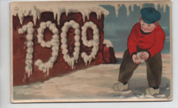Delcampe - Belle Illustrée Glacée :  Jeune Garçon écrivant 1909 Avec Des Boules De Neige BONNE ANNEE - Neujahr