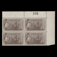 Delcampe - Gibraltar 1953 (MNH) 5s Government House Sheet Number Block - Gibraltar