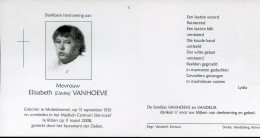 Delcampe - Rouw - Bidprentje VANHOEVE Elisabeth Geboren Te Molenbeersel 13/9/1931 + 11/3/2008 Bilzen - Andachtsbilder