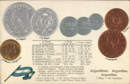Delcampe - Gaufré CPA Argentinien, Münzen, Fahne, Währung - Argentinien