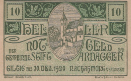 Delcampe - 10 HELLER 1920 Stadt ARDAGGER Niedrigeren Österreich Notgeld Banknote #PE795 - Emissions Locales
