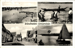 Delcampe - CPA Schierstein Wiesbaden In Hessen, Hafen, Wilhelmstraße, Fischer Beim Einziehen Der Netze - Sonstige & Ohne Zuordnung