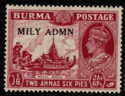 Delcampe - Burma Cat 43 1945 Overprinted MILY ADMIN,  2A 6P Brownish Red  Mint Hinged - Myanmar (Burma 1948-...)