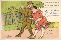Delcampe - Artiste CPA Spahn, Französischer Soldat Mit Dicker Frau - Sonstige & Ohne Zuordnung