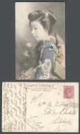 Delcampe - Japan, Aden, India KE7 1a 1912 Old Hand Tinted Postcard A Geisha Girl Lady Woman - Sonstige & Ohne Zuordnung