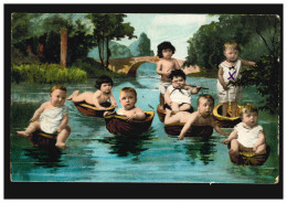 Delcampe - Kinder-Ansichtskarte: Acht Kleinkinder In Nussschalen, AARAU 29.1.1906 - Sonstige & Ohne Zuordnung