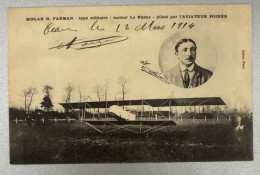 Delcampe - CPA Alphonse Poirée Biplan H Farman Le Rhône 1914 Signature Manuscrite - Flieger