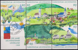 Delcampe - 1999 Liechtenstein ⵙ Zum: 1137-1141, Mi: Bl. 16, 300 Jahre Liechtensteiner Unterland - Gebraucht