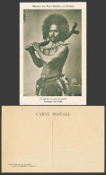 Delcampe - Fiji Old Postcard Native Fijian Warrior In Parade Gear, Guerrier Tenue De Parade - Figi