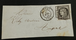 Delcampe - LUXE RARE NUANCE GRIS NOIR N°3c Sur Devant De Lettre Cote 550€ - 1849-1850 Cérès