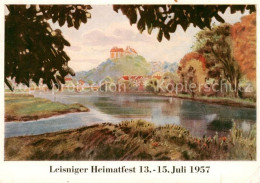 Delcampe - Leisnig Sachsen Panorama Leisniger Heimatfest 1957 Kuenstlerkarte - Leisnig