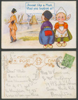 Delcampe - Dutch Kids, Girl Boy Glamour Lady Woman Windmill Sailing Boats 1914 Old Postcard - Stripverhalen