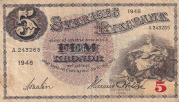 Delcampe - CRBX2782 BILLETE SUECIA 5 KRONOR 1946 SERIE A BC - Suède