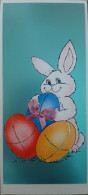 Delcampe - ILLUSTRATION, EASTER, CELEBRATION, BUNNY, PAINTED EGGS, REAL PINK RIBBON, EMBOSSED POSTCARD, ROMANIA - Ostern