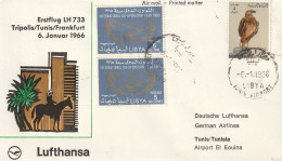 Delcampe - LYBIE FDC LUFTHANSA 1ER VOL TRIPOLIS/FRANCFORT 6.1.1966 - Libya