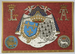 Delcampe - CARTE POSTALE CPSM DOUBLE Héraldique Robert Louis BLASON LE ROI LOUIS XII ET LA REINE ANNE DE BRETAGNE Relief Typo Email - Historia