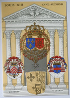 Delcampe - CARTE POSTALE CPSM DOUBLE Héraldique Robert Louis BLASON LOUIS XIII ANNE D'AUTRICHE RICHELIEU MAZARIN Relief Typo Email - Historia