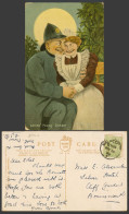 Delcampe - Police Policeman Maid Loves' Young Dream Full Moon Night Comic 1908 Old Postcard - Comicfiguren