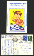Delcampe - Bob Wilkin Artist Signed 1960 Old Postcard Messy Write I'll Phone You, Comic - Comicfiguren