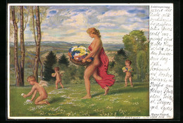Delcampe - Künstler-AK Walter Einbeck: Flora Mit Engel Auf Blumenwiese - Einbeck, Walter