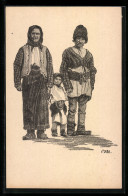 Delcampe - Künstler-AK Leute Aus Den Ostkarpathen, Ukrainische Familie - Ohne Zuordnung