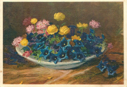 Delcampe - GREETINGS - SWITZERLAND - Gentians & Buttercups Bowl Still Life, Olga Derendinger-Roux; Pro Juventute - Sonstige & Ohne Zuordnung