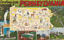 Delcampe - 1 Map Of USA * 1 AK Mit Der Landkarte Des Bundesstaates Pennsylvania Mit Sehenswürdigkeiten - Infos Siehe Rückseite * - Landkarten