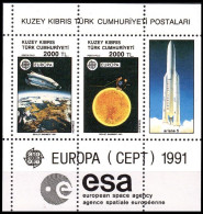 Delcampe - TURKISH CYPRUS 1991 EUROPA CEPT: European Space Agency. Souvenir Sheet, MNH - 1991