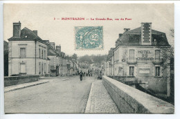 Delcampe - INDRE ET LOIRE ○ CPA Ecrite ○ MONTBAZON La Grande Rue Vue Du Pont ( Hôtel Du Croissant ) ○ Editeur A.L.J. - Montbazon