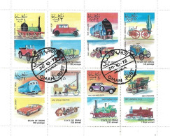 Delcampe - Feuillet Voitures Et Trains Oman 1972 - Oman