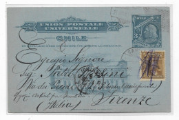 Delcampe - CILE 1909 INTERO POSTALE VIAGGIATA SANTIAGO FIRENZE - AFFRANCATURA AGGIUNTIVA 3C COLOMBO FP - Chile