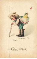 Delcampe - N°28521 - Carte Gaufrée - Pâques -Glad Pask - Garçon Portant Un Poussin Dans Un Oeuf Regardant Un Papillon - Ostern