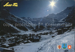 Delcampe - Saas-Fee Ortsansicht Nachtaufnahme - Sonstige & Ohne Zuordnung