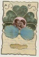 Delcampe - Carte Fantaisie Celluloid - Couple Ajoutis Coeurs Papier Or Petits Strass... - Sonstige & Ohne Zuordnung