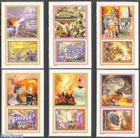 Delcampe - Guinea, Republic 2001 Famous Fires 6 S/s, Mint NH, Nature - Transport - Horses - Fire Fighters & Prevention - Ships An.. - Feuerwehr