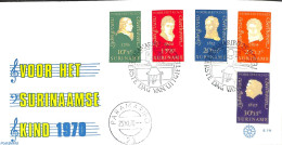 Delcampe - Suriname, Colony 1970 Child Welfare 5v, FDC Without Address, First Day Cover, Performance Art - Music - Art - Composers - Musik