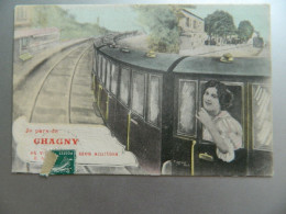 Delcampe - JE PARS DE CHAGNY                                    CARTE MONTAGE TRAIN - Chagny