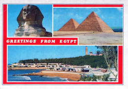 Delcampe - GIZEH (Égypte) - Sphinx Et Pyramides De Kheops Et Khephren (Gizeh) ; Plage De Montaza - CPM Multivues - Circulée 1995 - Pyramiden
